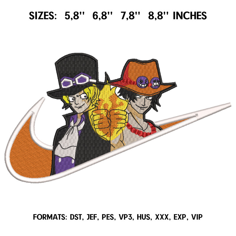 Sabo and Ace Embroidery Design File, One Piece Anime Embroidery Design, Machine Embroidery Pes Dst. Anime pes Design.png