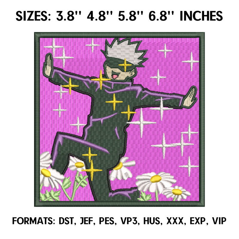 Satoru Gojo Embroidery Design File, Jujutsu Kaisen Anime Embroidery Design, Machine  Design Pes Dst. Satoru Gojo Flowers.png