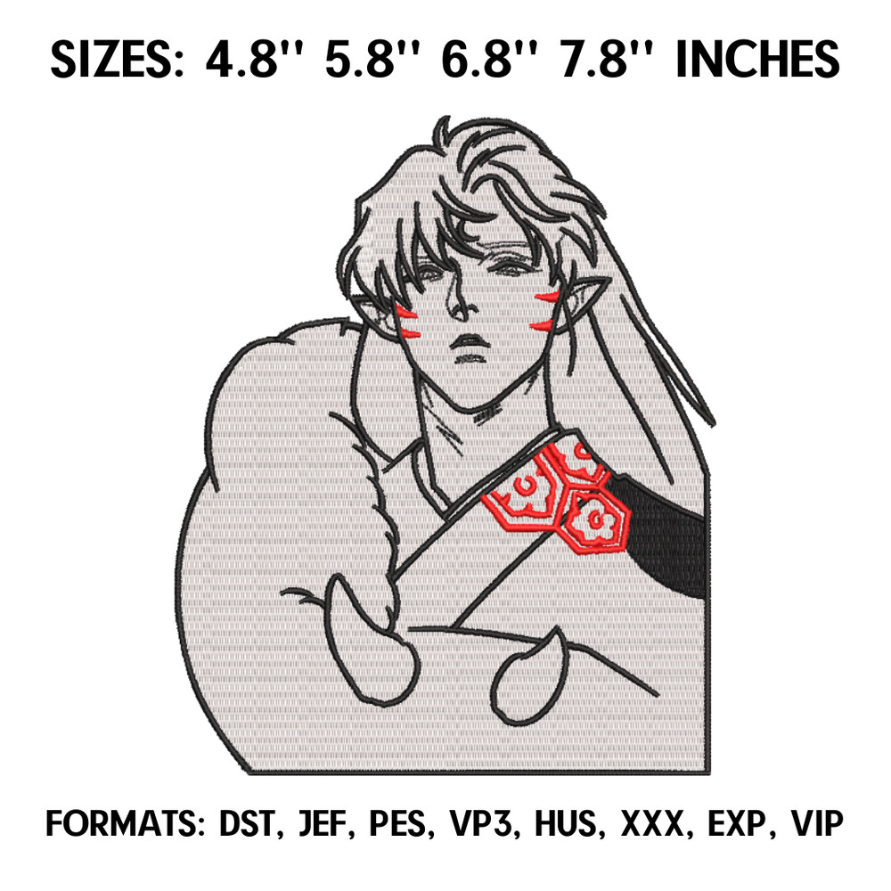 Sesshomaru Embroidery Design File Pes, InuYasha Anime Embroidery Design, Machine Embroidery Pattern. Anime Pes Brother.png