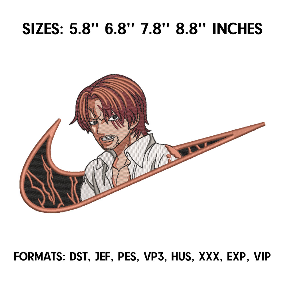 Shanks Embroidery Design File, One Piece Anime Embroidery Design, Machine Embroidery, Anime Pes Design Brother, Nike.png