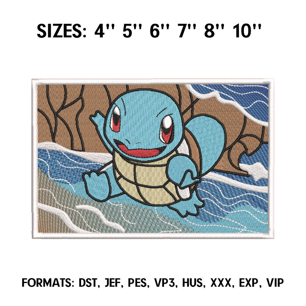 Squirle Embroidery Design File, Pokemon Anime Embroidery Design, Squirle Anime Pes Design Brother.png