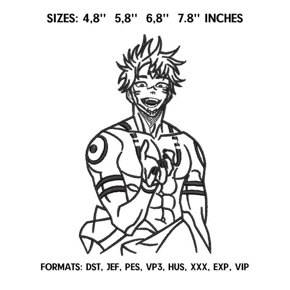 Sukuna Embroidery Design File Jujutsu Kaisen Anime Embroidery Design Machine  Design Pes Dst. Itadori Yuji Sukuna  pes.png