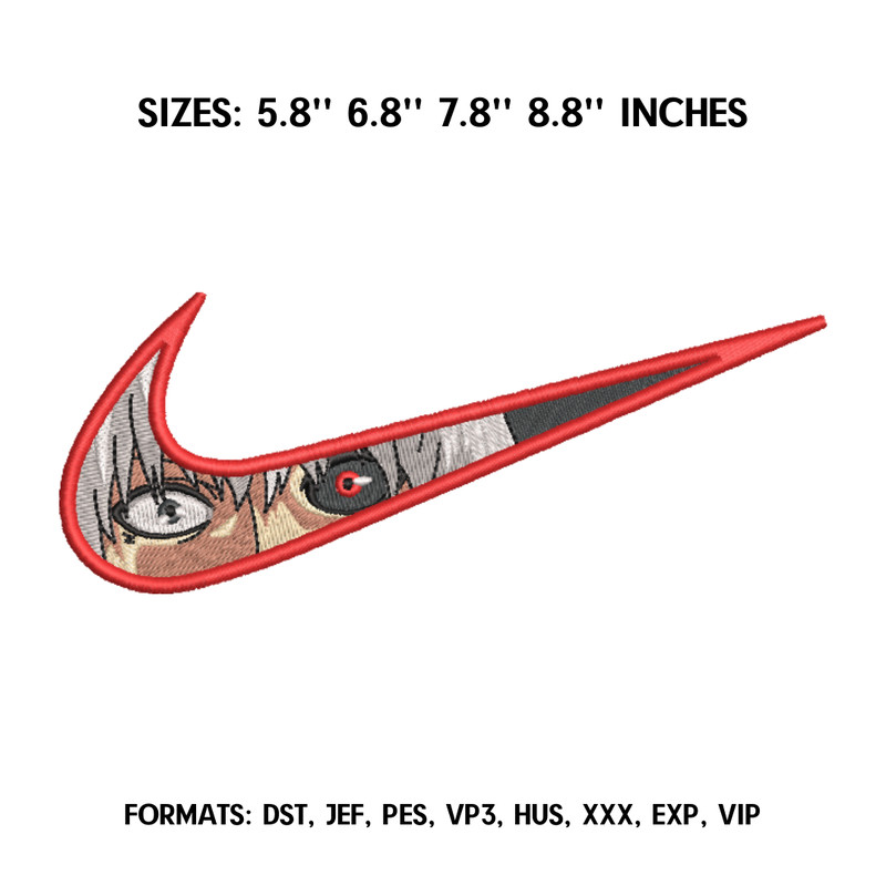 Swoosh Ken Kaneki Embroidery Design File, Tokyo Ghoul Anime Embroidery Design, Machine Embroidery, Anime Pe Design.png