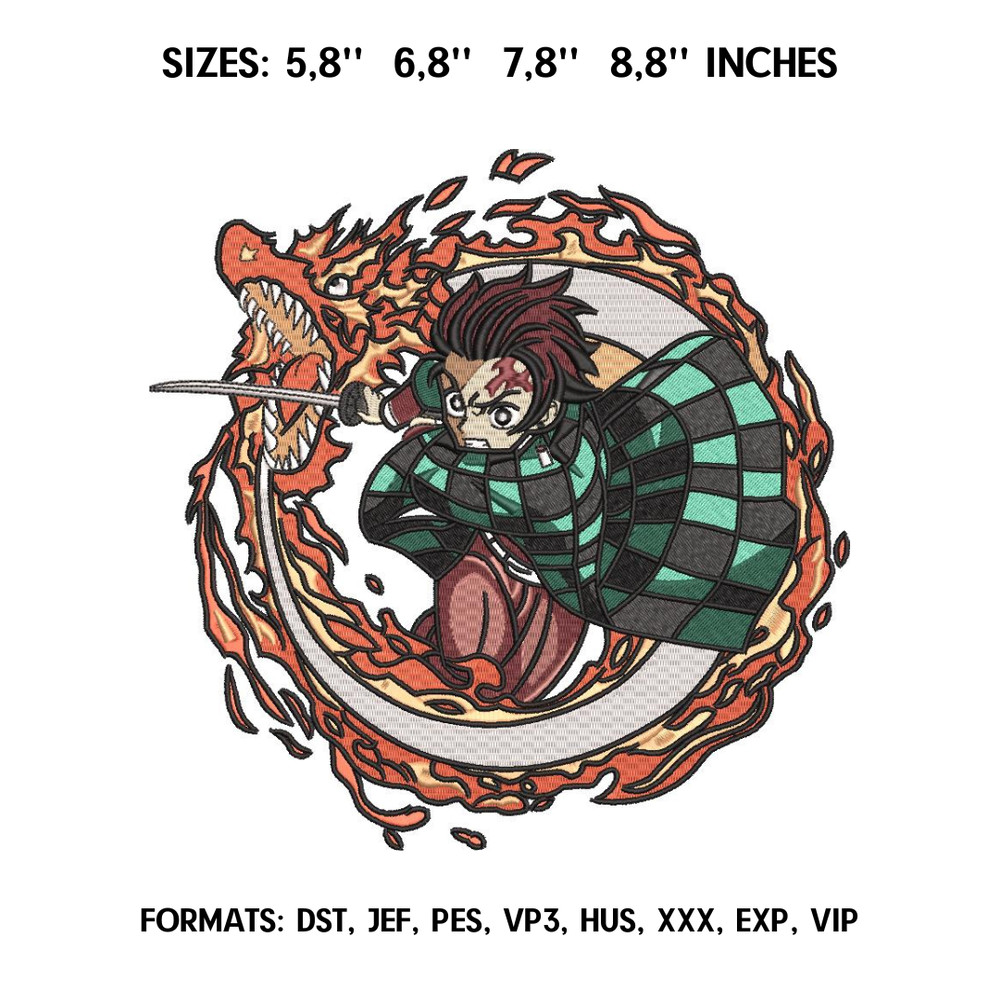 Tanjiro KamadoKimetsu no yaiba Anime Embroidery Design Embroidery Pattern Demon Slayer Embroidery design.png