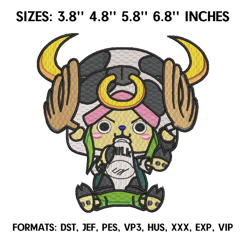 Tony Chopper Embroidery Design File, One Piece Anime Embroidery Design, Machine embroidery design, Anime Pes Brother 1.png