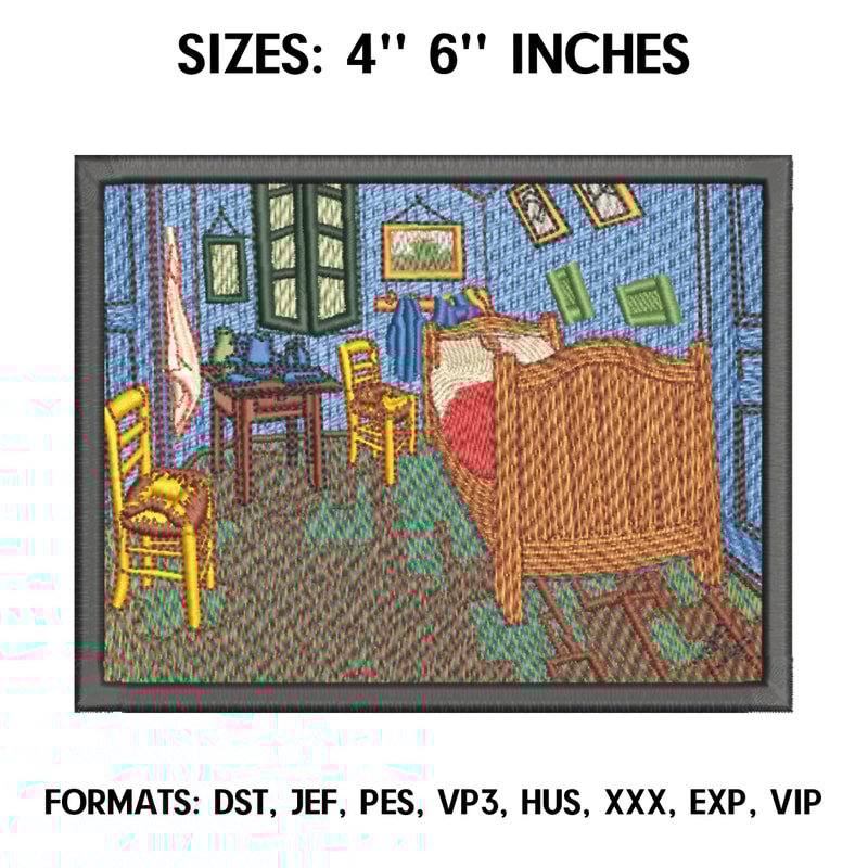 Van Gogh The Bedroom Embroidery Design File Pes, Art Embroidery design, Art Design, Vincent Van Gogh Embroidery Design.png