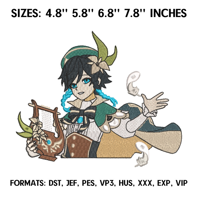 Venti Embroidery Design File, Genshin Impact Embroidery Design, Genshin Impact Venti Anime Pes Design Brother.png