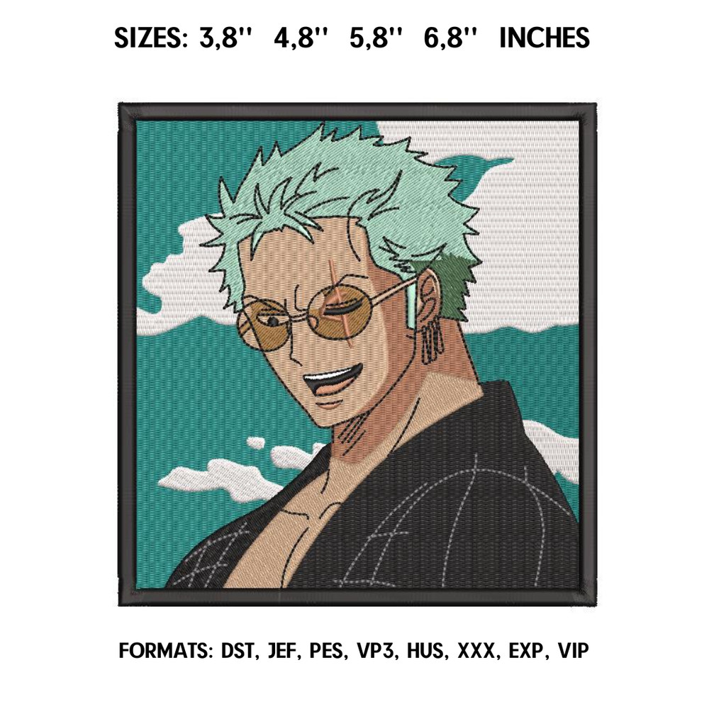 Zoro Embroidery Design File One piece Anime Embroidery Design Machine  Design Pes Dst. Roronoa Zoro embroidery pes.png