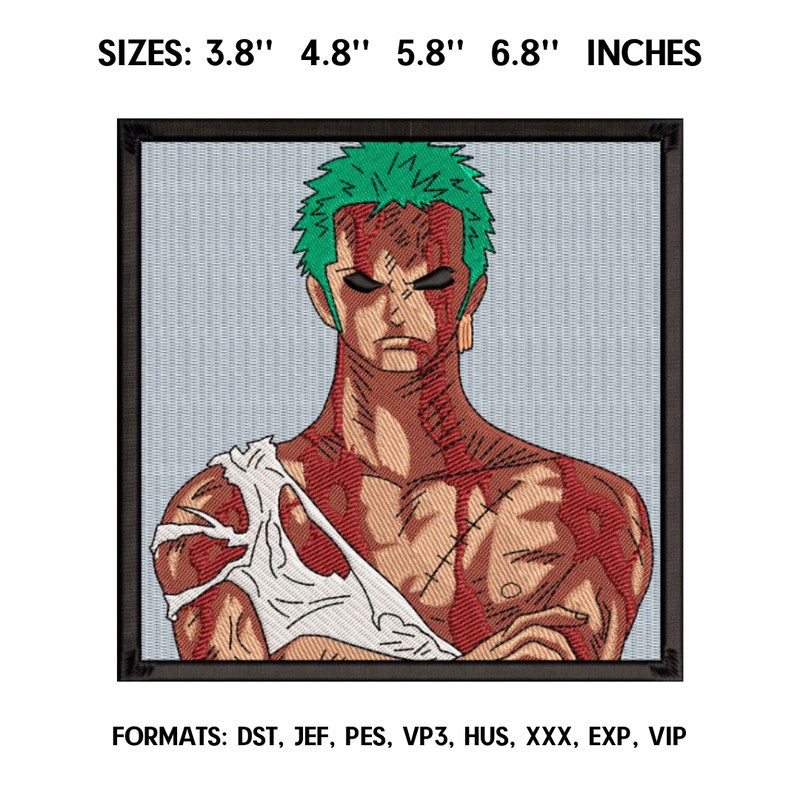 Zoro Embroidery Design File One Piece Anime Embroidery Design Machine  Design Pes Dst. Swoosh Roronoa Zoro embroidery 6.png