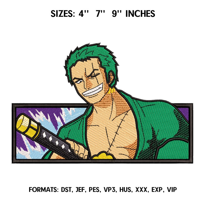 Zoro Embroidery Design File One Piece Anime Embroidery Design Machine  Design Pes Dst. Swoosh Roronoa Zoro embroidery 8.png