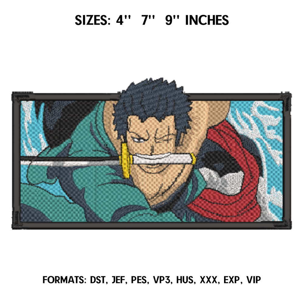 Zoro Embroidery Design File One Piece Anime Embroidery Design Machine  Design Pes Dst. Swoosh Roronoa Zoro embroidery.png