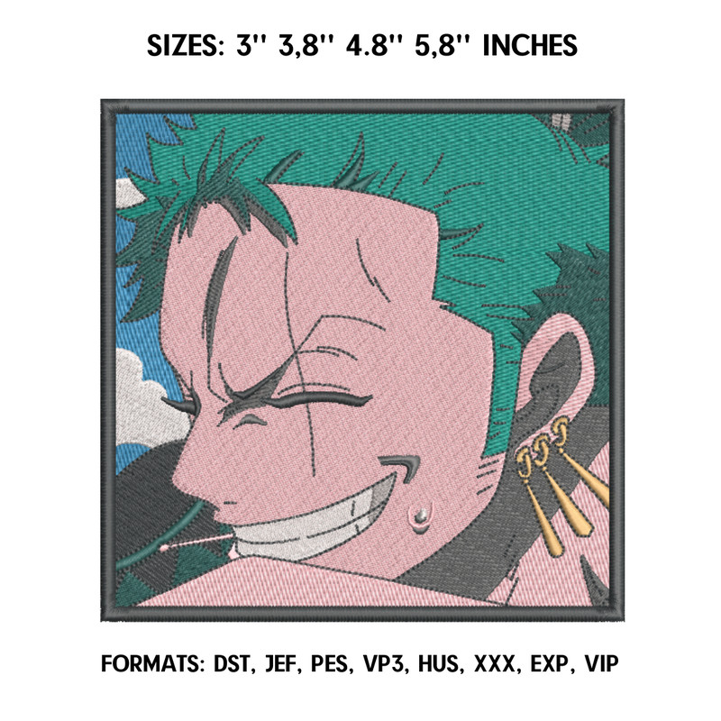 Zoro Embroidery Design File One Piece Anime Embroidery Design Machine  Design Pes Jef. Swoosh Roronoa Zoro embroidery.png