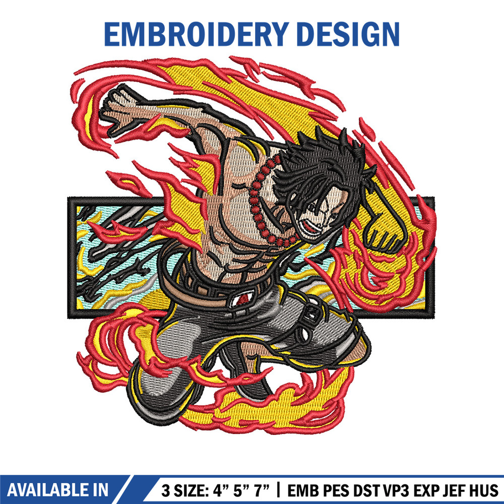 Ace flame embroidery design, One piece embroidery, Anime design, Embroidery shirt, Embroidery file, Digital download.jpg