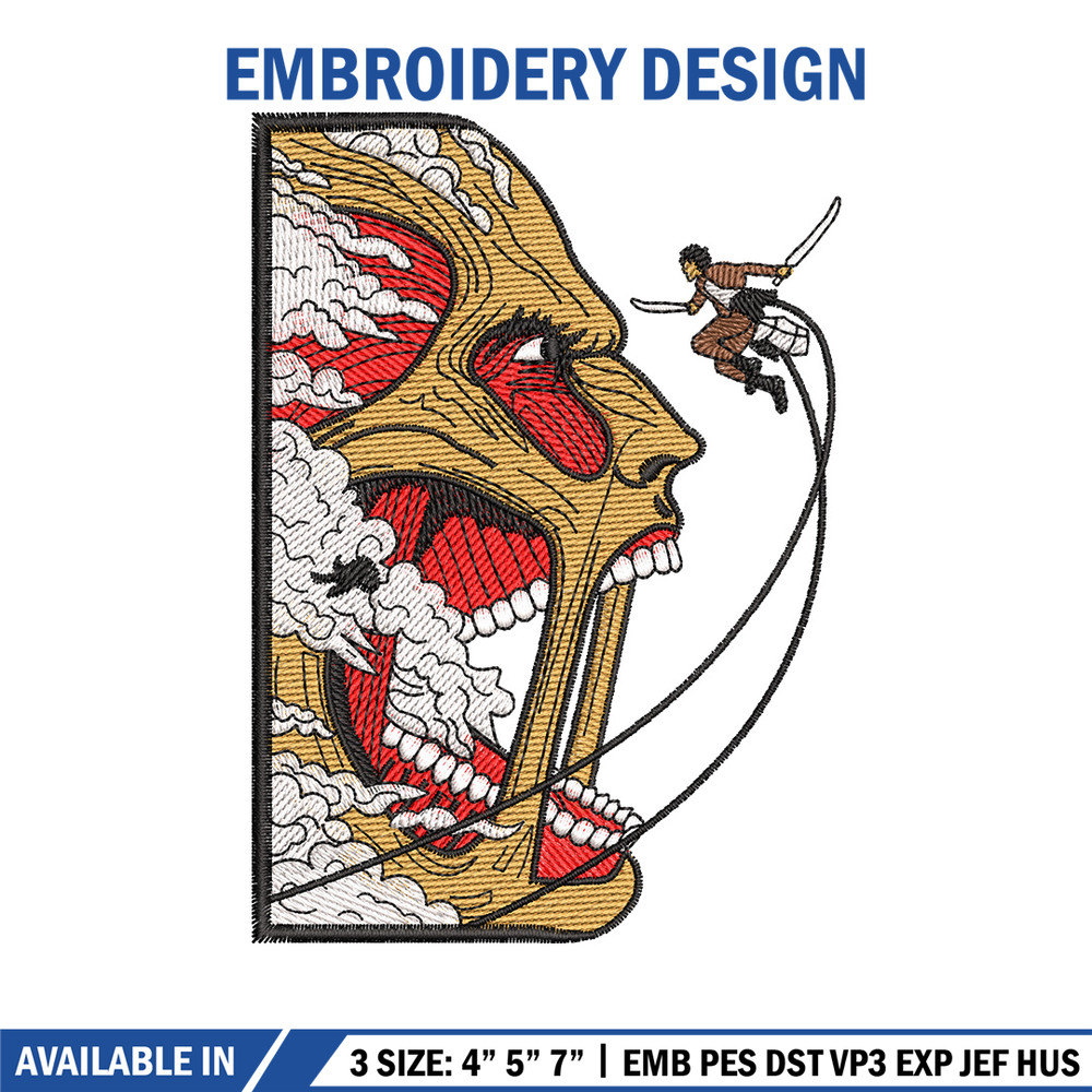 Eren vs titan embroidery design, Aot embroidery, Anime design, Embroidery shirt, Embroidery file, Digital download.jpg