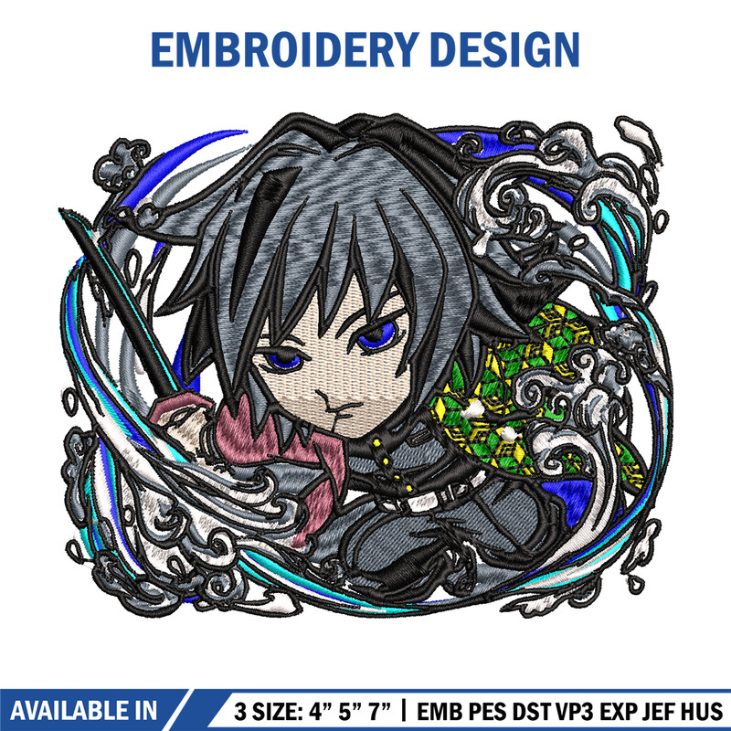 Giyu water breathing chibi embroidery design, Kimetsu no Yaiba embroidery, anime design, anime shirt, Digital download.jpg