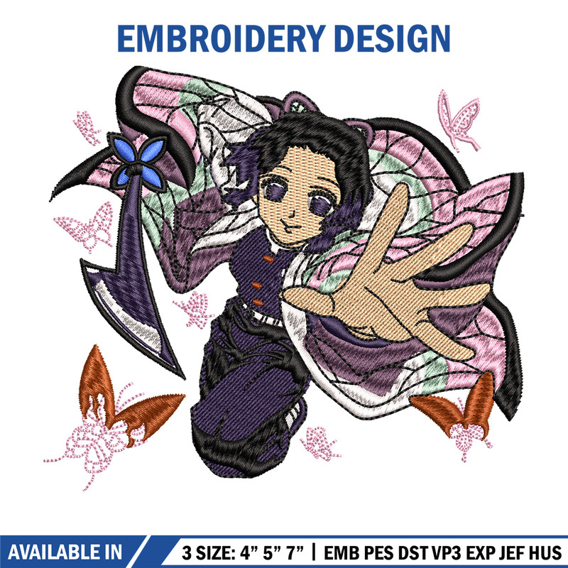 Kochou Shinobu embroidery design, Kimetsu no Yaiba embroidery, logo design, anime design, anime shirt, Digital download.jpg