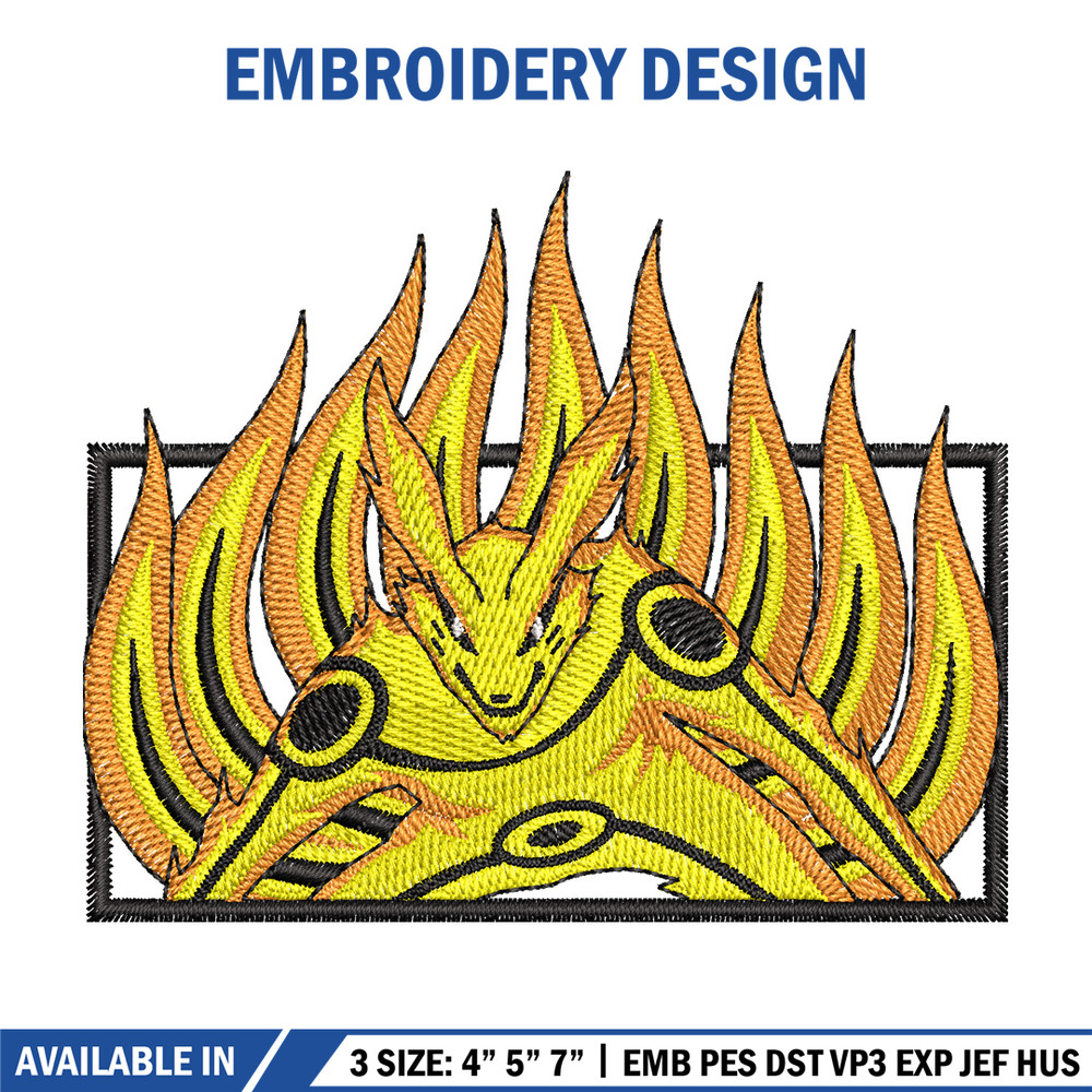 Kurama frame embroidery design, Naruto embroidery, Embroidery shirt, Embroidery file, Anime design, Digital download.jpg