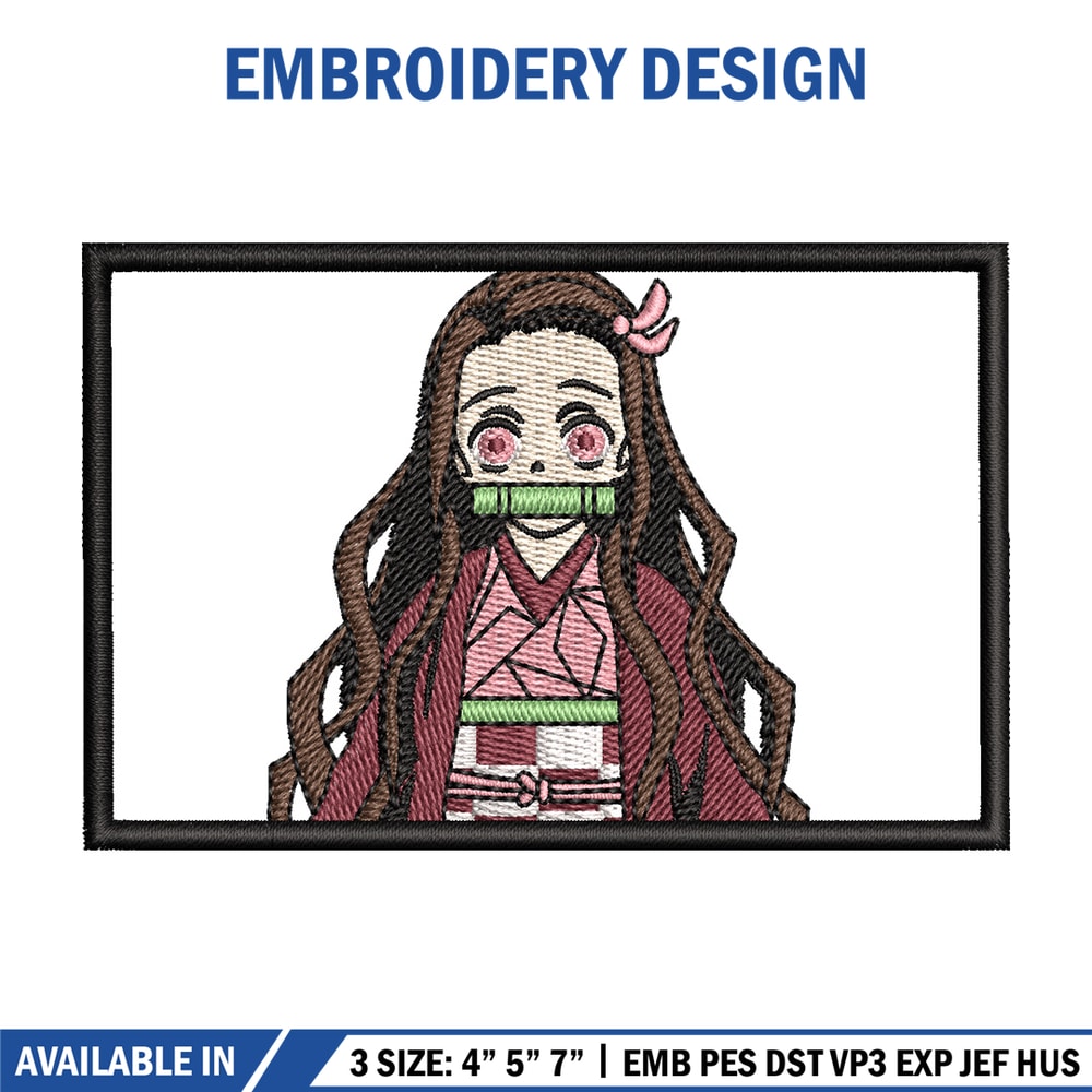 Nezuko rectangle embroidery design, Neuzko embroidery, Anime design, Embroidery shirt, Embroidery file, Digital download.jpg