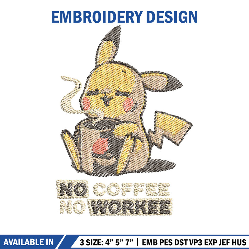 Pika coffee embroidery design, Pokemon embroidery, Anime design, Embroidery file, Digital download, Embroidery shirt.jpg