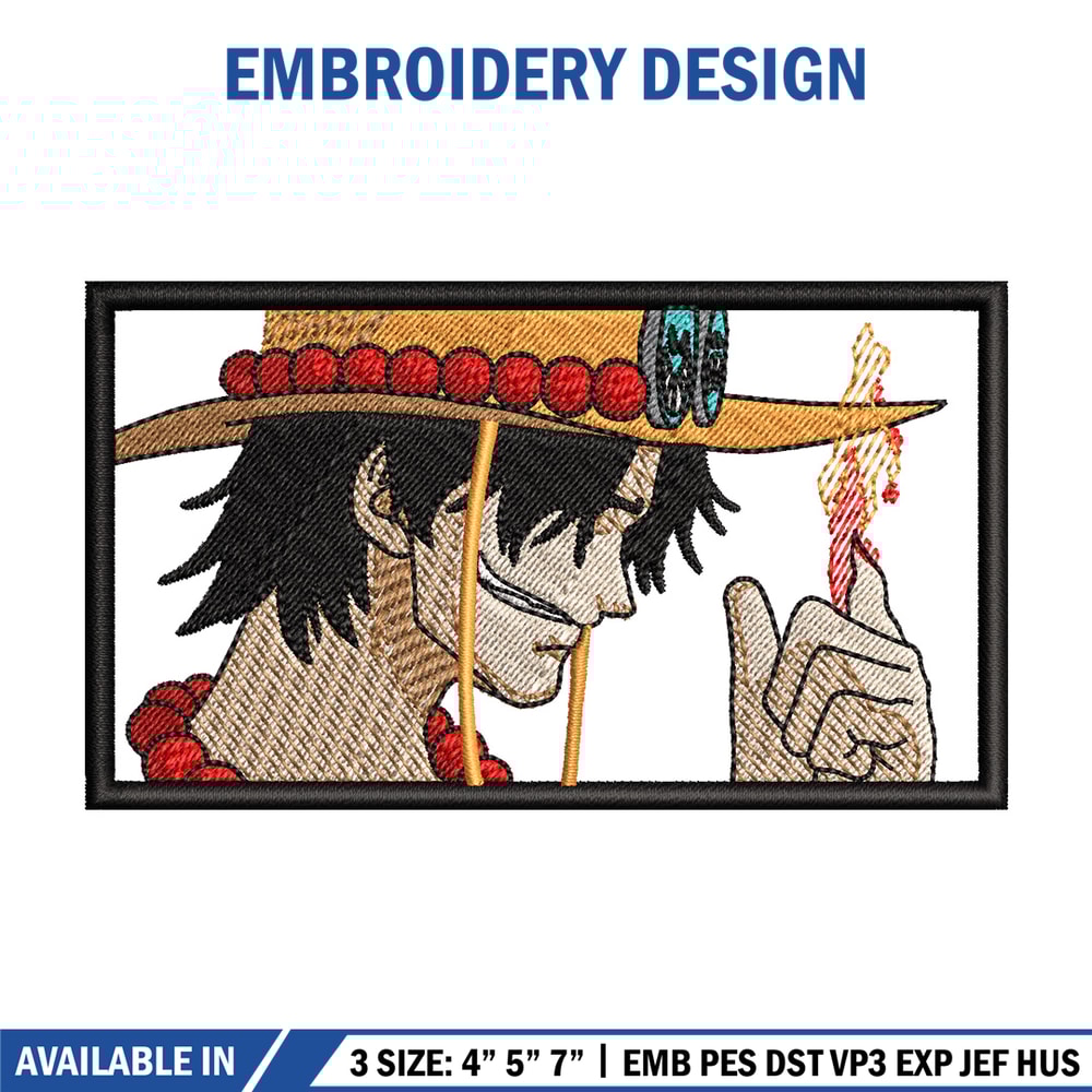 Portgas d ace embroidery design, One piece embroidery, Embroidery shirt, Embroidery file, Anime design, Digital download.jpg