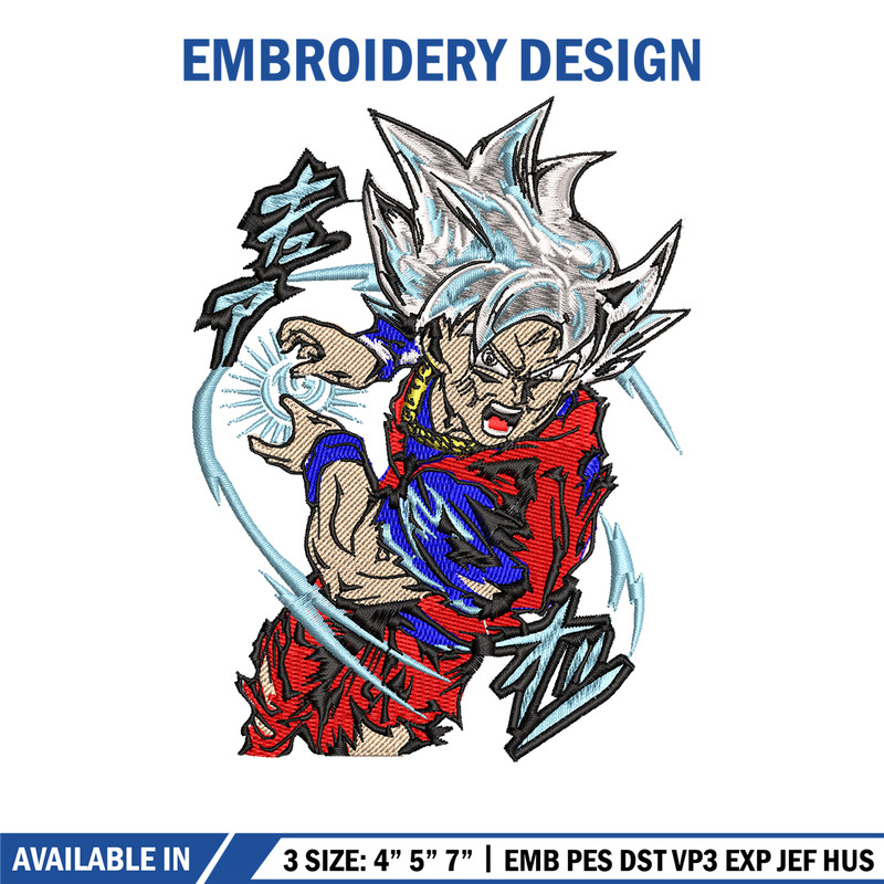 Songoku hair white embroidery design, Dragon ball embroidery, anime design, anime shirt, Digital download.jpg