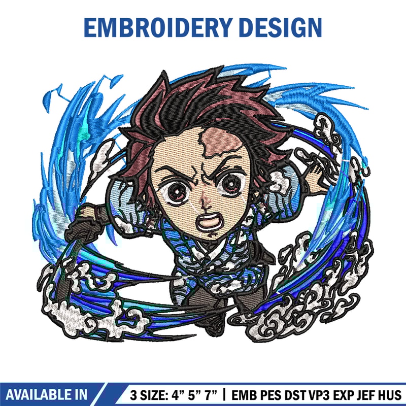 Tanjiro fire breathing chibi embroidery design, Kimetsu no Yaiba embroidery, anime design, anime shirt, Digital download.jpg