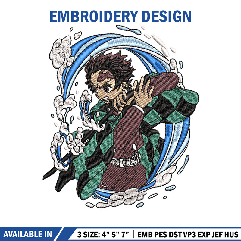 Tanjiro water breathing embroidery design, Kimetsu no Yaiba embroidery, anime design, anime shirt, Digital download.jpg