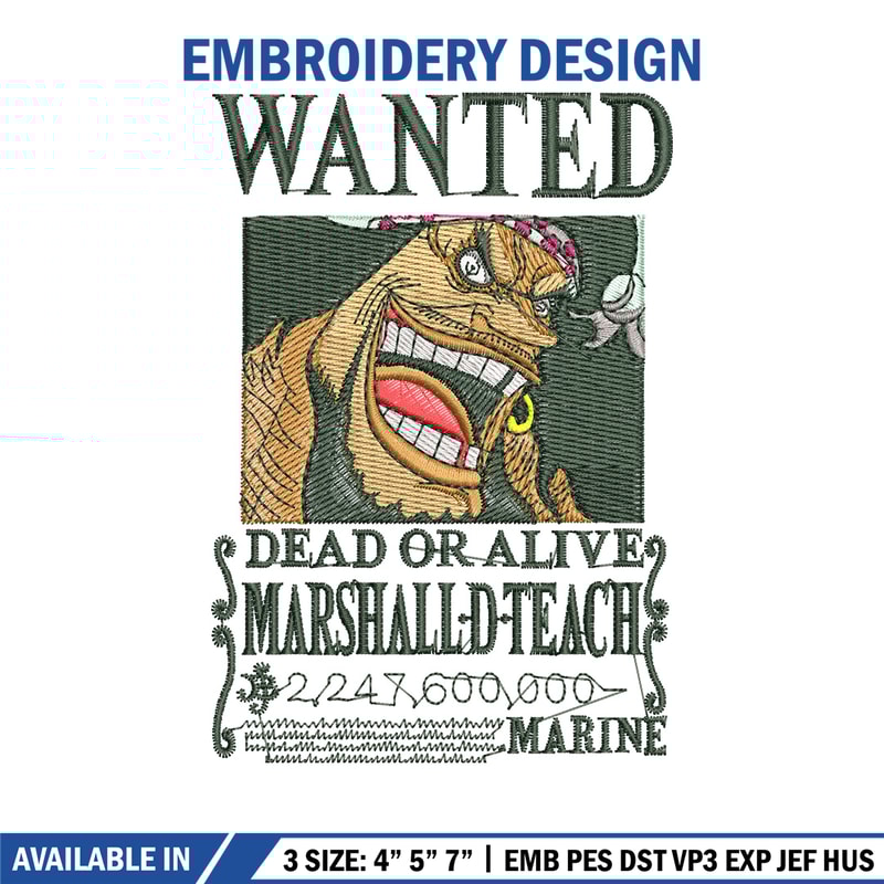 Teach bounty embroidery design, One piece embroidery, Anime design, Embroidery shirt, Embroidery file, Digital download.jpg
