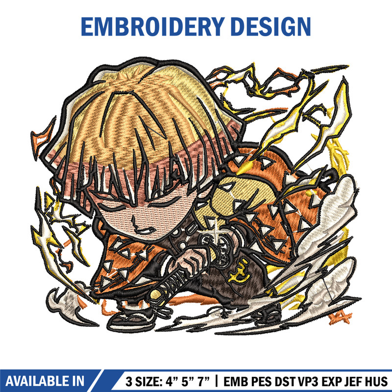 Zenitsu Thunder Breathing chibi embroidery design, Kimetsu no Yaiba embroidery, anime design, Digital download.jpg