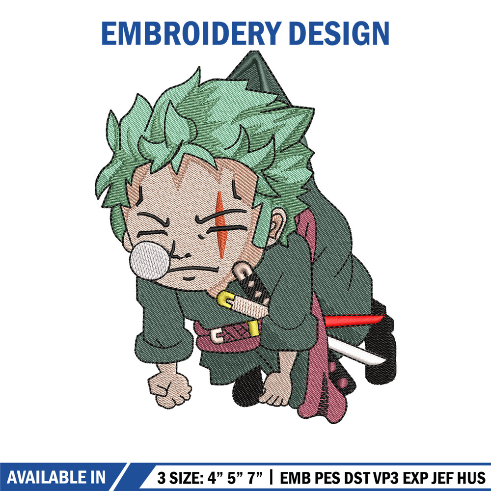 Zoro chibi embroidery design, one piece embroidery, Anime design, Embroidery file, Anime shirt, Digital download..jpg