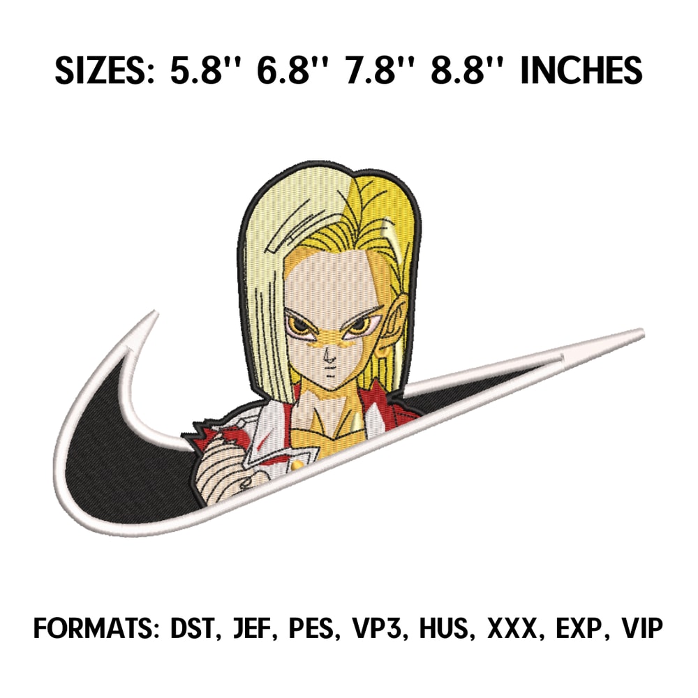 Android 18 Embroidery Design File, Dragon Ball Anime Embroidery Design, Anime Pes Design, Machine embroidery.png