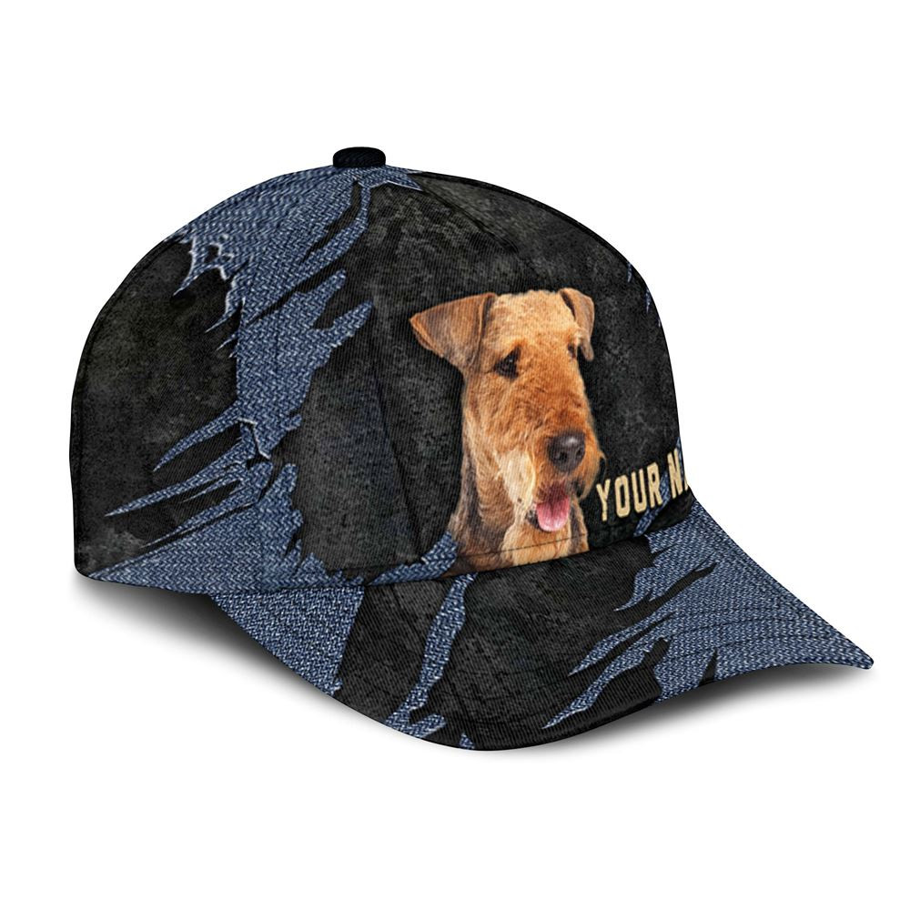 Airedale Terrier Jean Background Custom Name & Photo Dog Cap - Classic Baseball Cap All Over Print - Gift For Dog Lovers 2.jpg