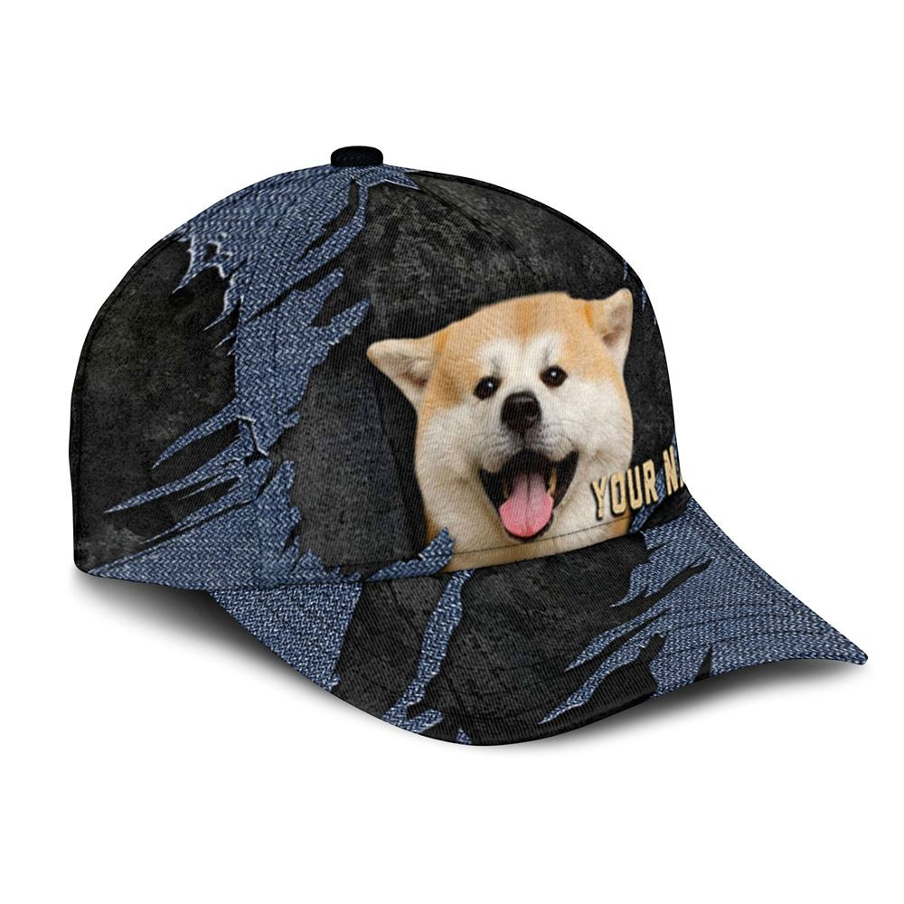 Akita Inu Jean Background Custom Name & Photo Dog Cap - Classic Baseball Cap All Over Print - Gift For Dog Lovers 2.jpg