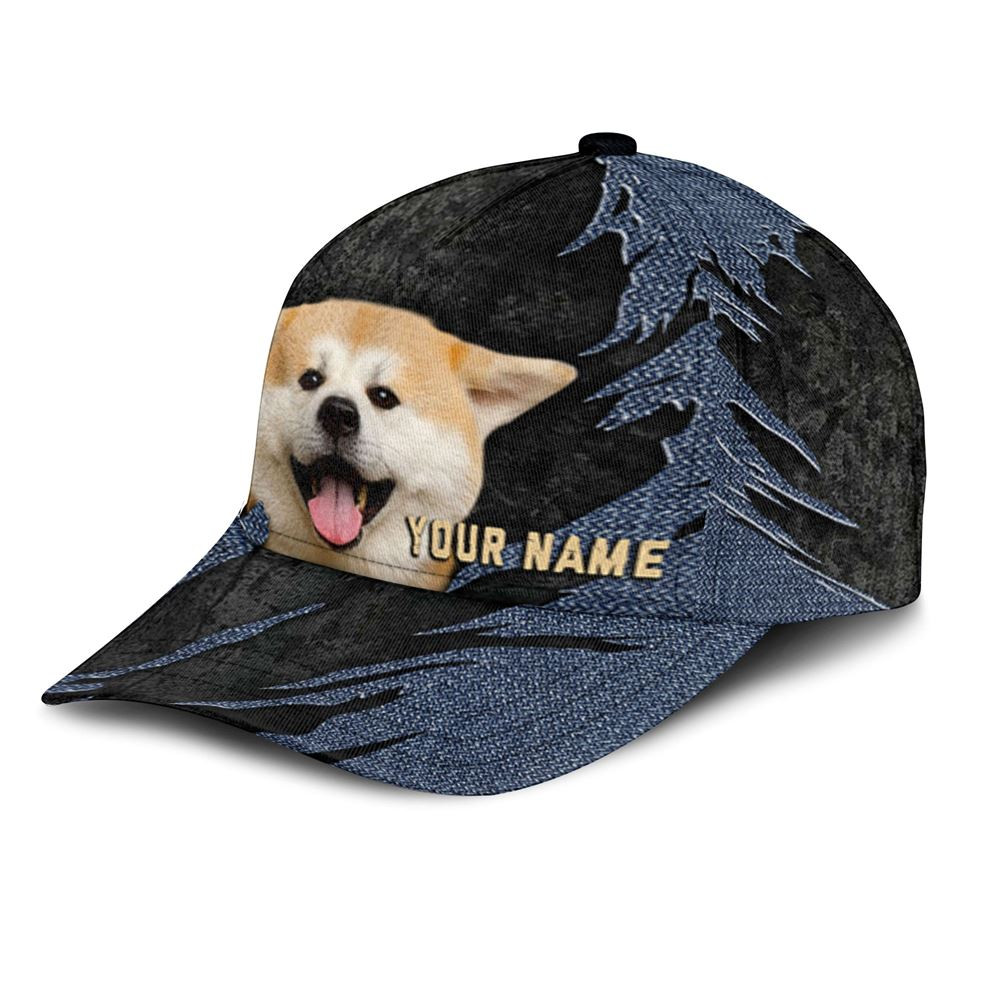 Akita Inu Jean Background Custom Name & Photo Dog Cap - Classic Baseball Cap All Over Print - Gift For Dog Lovers 3.jpg