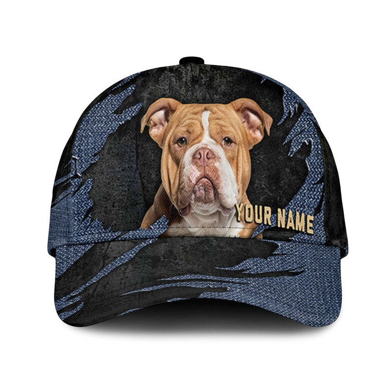 American Bully Jean Background Custom Name & Photo Dog Cap - Classic Baseball Cap All Over Print - Gift For Dog Lovers 1.jpg