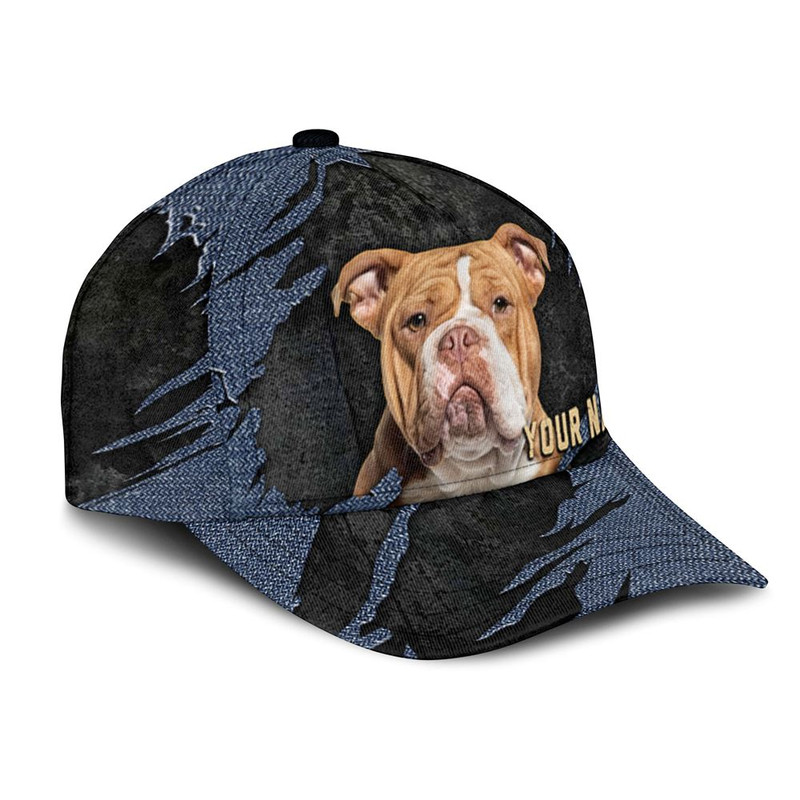 American Bully Jean Background Custom Name & Photo Dog Cap - Classic Baseball Cap All Over Print - Gift For Dog Lovers 2.jpg