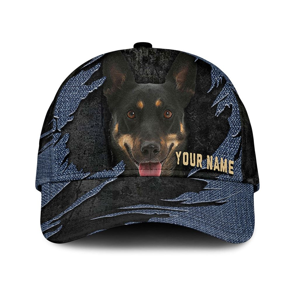 Australian Kelpie Jean Background Custom Name & Photo Dog Cap - Classic Baseball Cap All Over Print - Gift For Dog Lovers 1.jpg