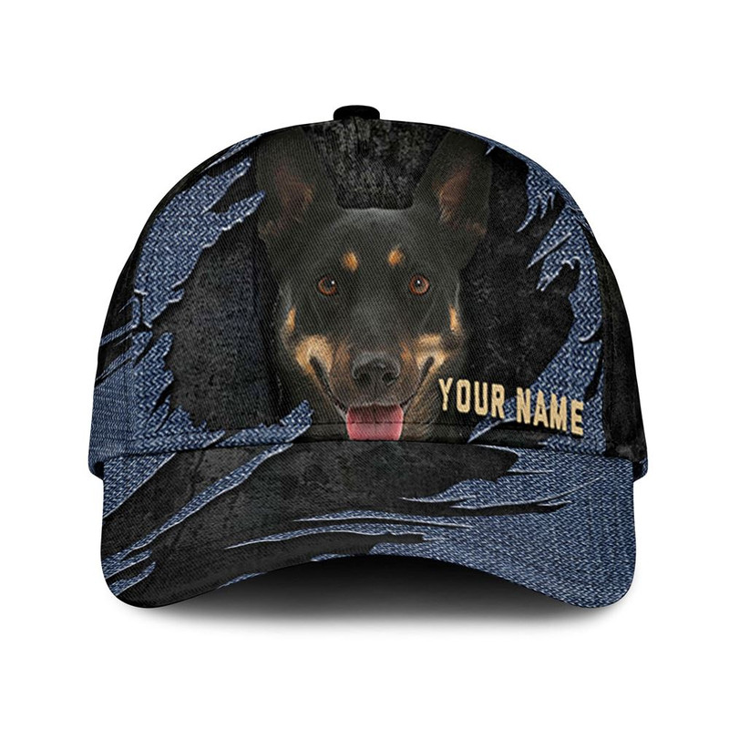 Australian Kelpie Jean Background Custom Name & Photo Dog Cap - Classic Baseball Cap All Over Print - Gift For Dog Lovers 1.jpg