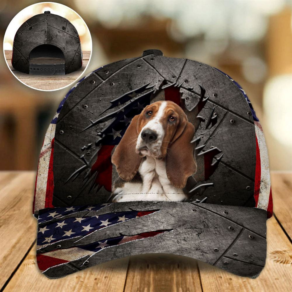 Basset Hound On The American Flag Cap Custom Photo - Hats For Walking With Pets - Gifts Dog Caps For Friends 1.jpg