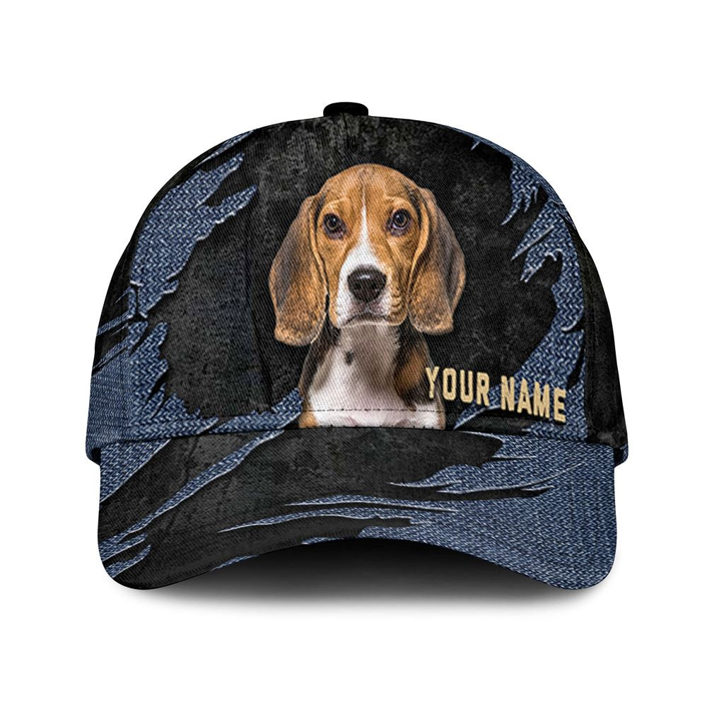 Beagle Jean Background Custom Name & Photo Dog Cap - Classic Baseball Cap All Over Print - Gift For Dog Lovers 1.jpg