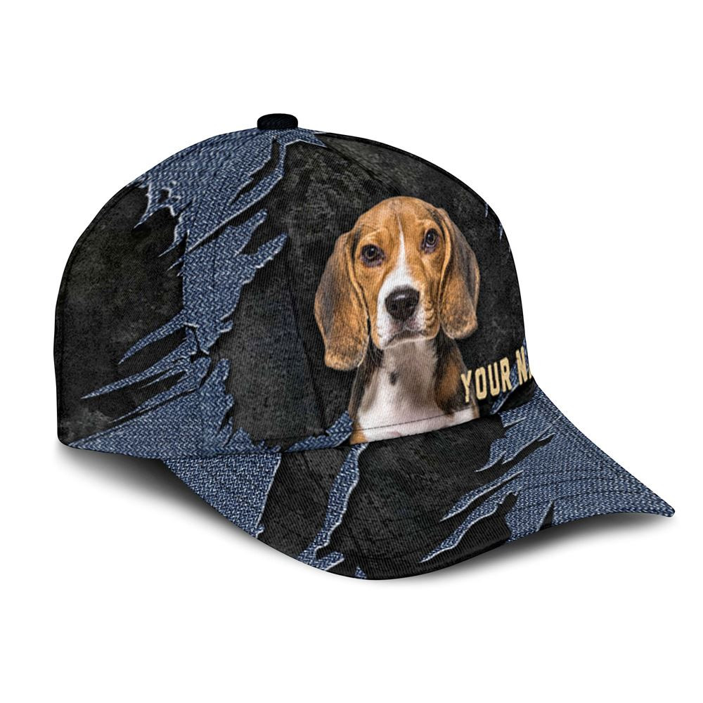 Beagle Jean Background Custom Name & Photo Dog Cap - Classic Baseball Cap All Over Print - Gift For Dog Lovers 2.jpg