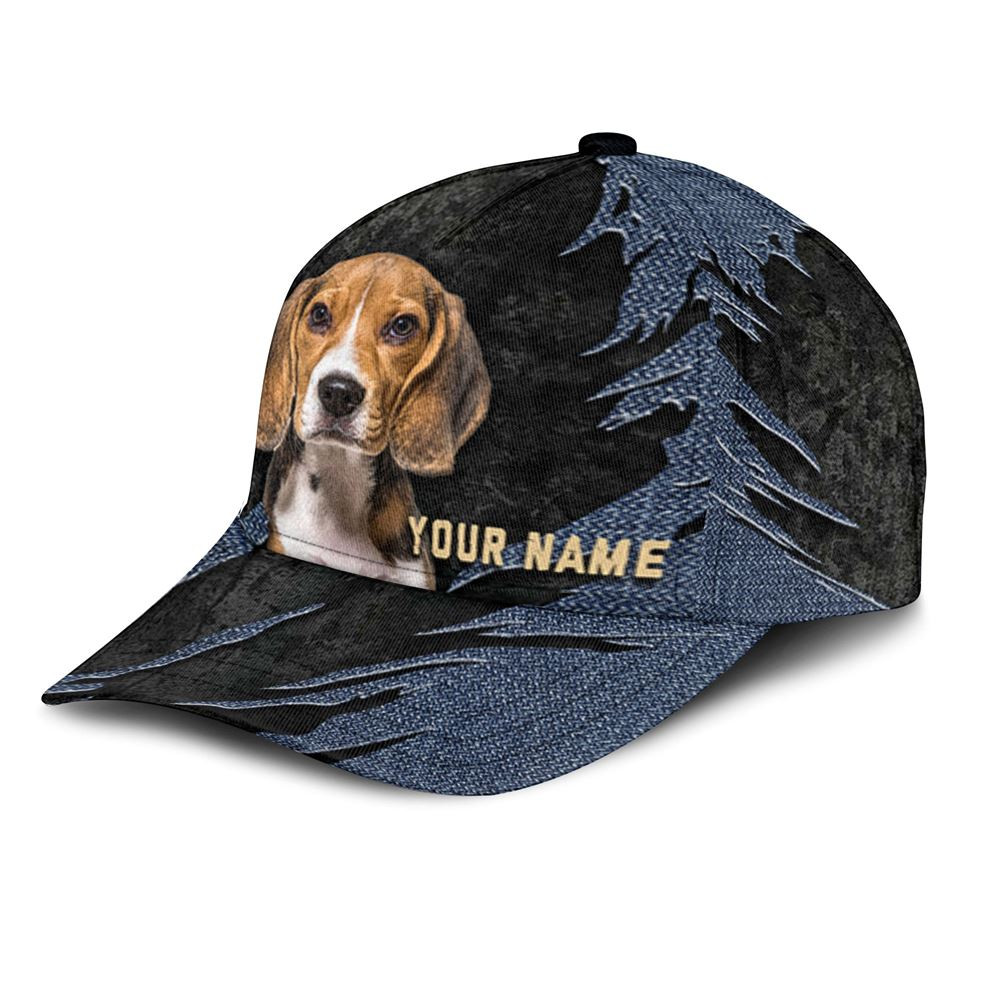 Beagle Jean Background Custom Name & Photo Dog Cap - Classic Baseball Cap All Over Print - Gift For Dog Lovers 3.jpg
