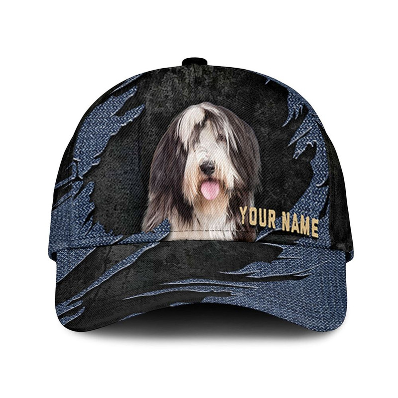 Bearded Collie Jean Background Custom Name & Photo Dog Cap - Classic Baseball Cap All Over Print - Gift For Dog Lovers 1.jpg