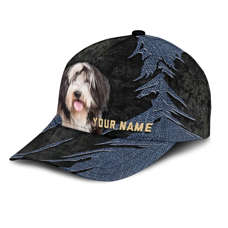 Bearded Collie Jean Background Custom Name & Photo Dog Cap - Classic Baseball Cap All Over Print - Gift For Dog Lovers 3.jpg