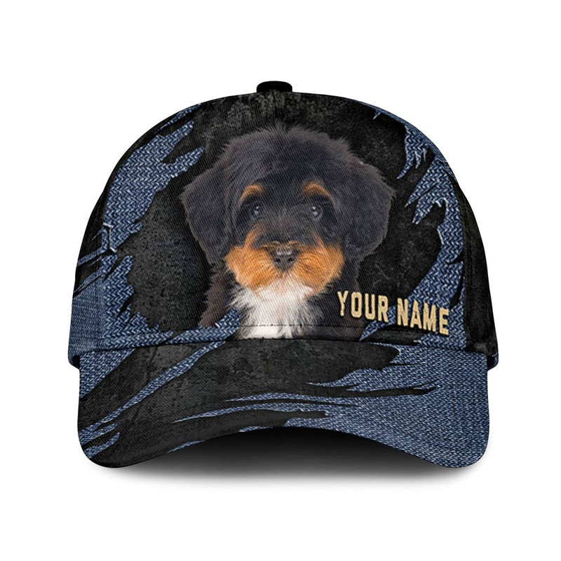Bernedoodle Jean Background Custom Name & Photo Dog Cap - Classic Baseball Cap All Over Print - Gift For Dog Lovers 1.jpg