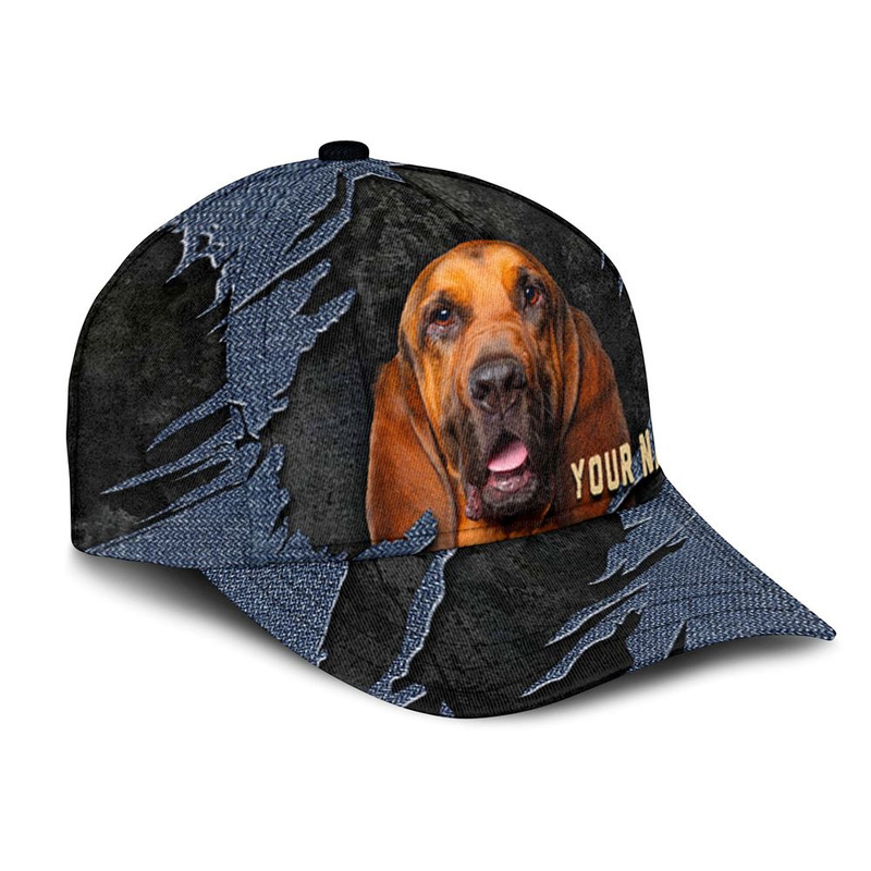 Bloodhound Jean Background Custom Name & Photo Dog Cap - Classic Baseball Cap All Over Print - Gift For Dog Lovers 2.jpg