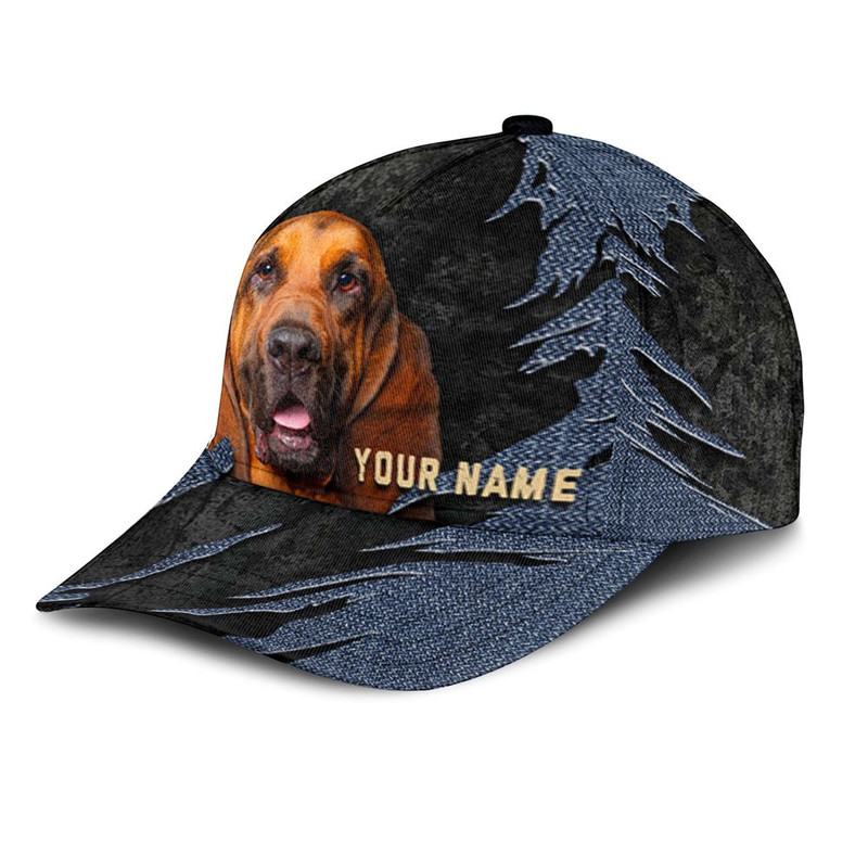 Bloodhound Jean Background Custom Name & Photo Dog Cap - Classic Baseball Cap All Over Print - Gift For Dog Lovers 3.jpg