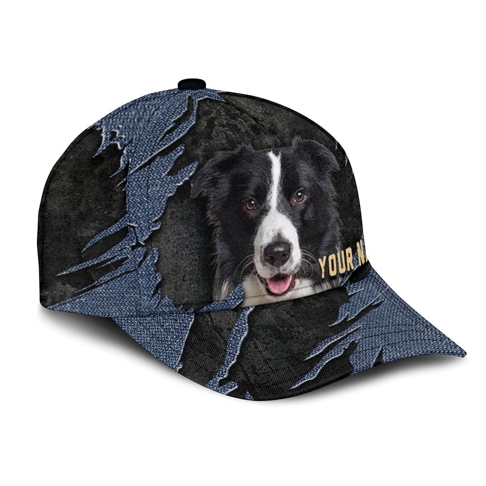 Border Collie Jean Background Custom Name & Photo Dog Cap - Classic Baseball Cap All Over Print - Gift For Dog Lovers 2.jpg