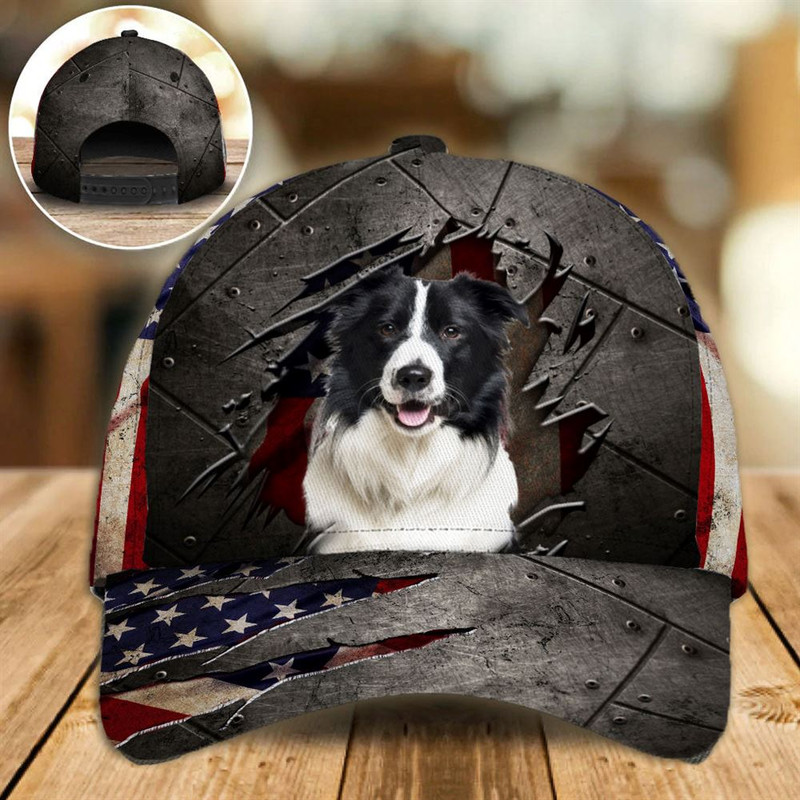 Border Collie On The American Flag Cap Custom Photo - Hats For Walking With Pets - Gifts Dog Hats For Relatives 1.jpg