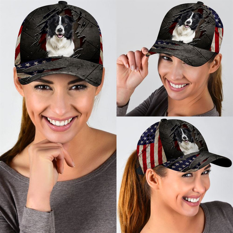Border Collie On The American Flag Cap Custom Photo - Hats For Walking With Pets - Gifts Dog Hats For Relatives 2.jpg